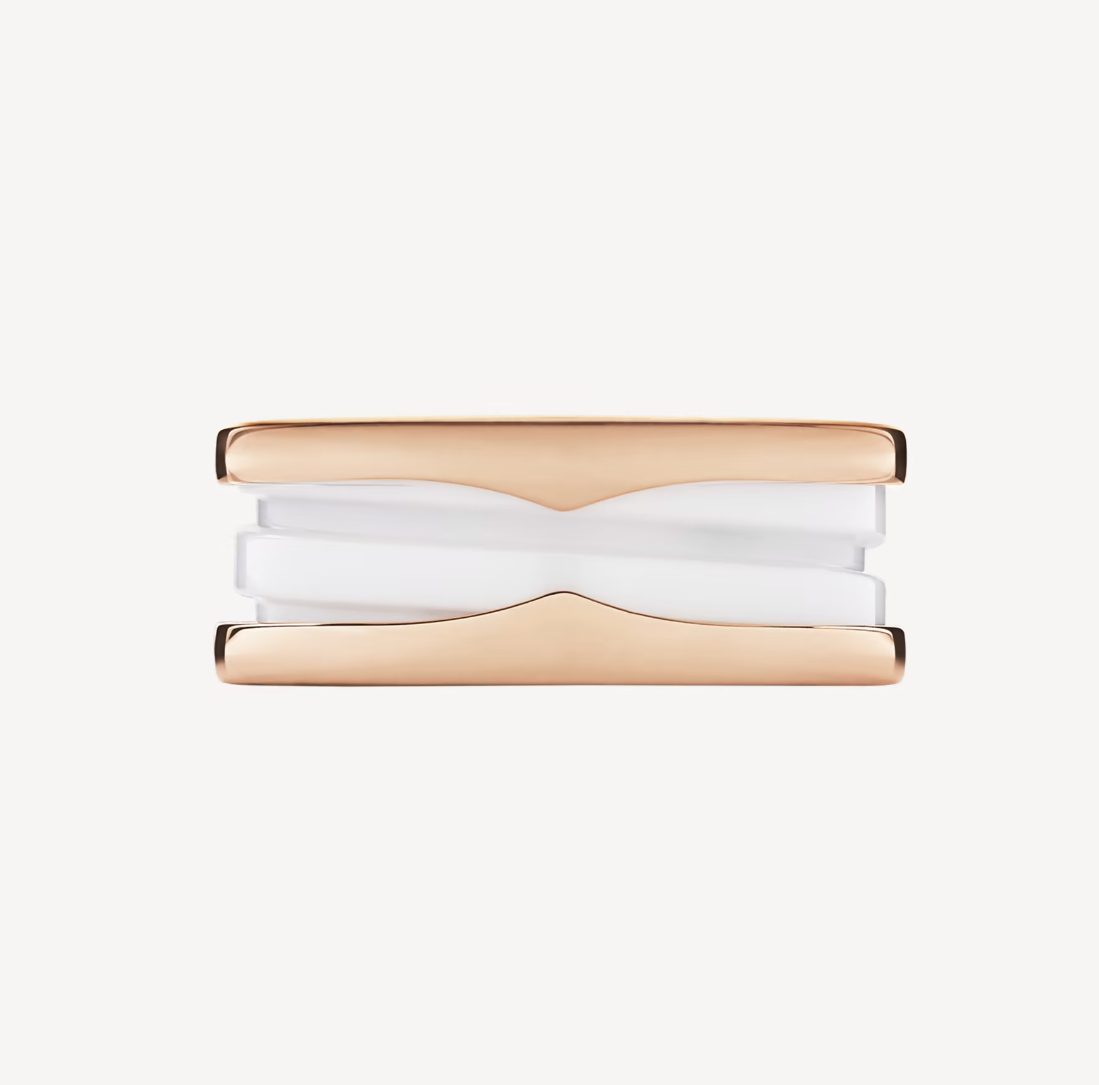 [⭐Reverie Jewels]ZERO 1 TWO-BAND LOOPS AND WHITE CERAMIC SPIRAL PINK GOLD RING