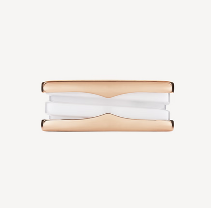 [⭐Reverie Jewels]ZERO 1 TWO-BAND LOOPS AND WHITE CERAMIC SPIRAL PINK GOLD RING