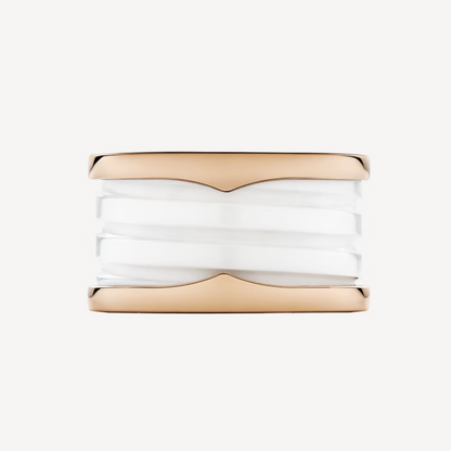 [⭐Reverie Jewels]ZERO 1 FOUR-BAND LOOPS AND WHITE CERAMIC SPIRAL PINK GOLD RING