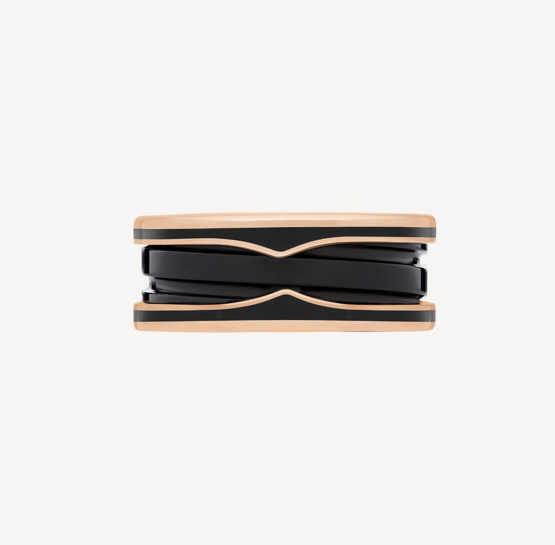[⭐Reverie Jewels]ZERO 1 TWO-BAND WITH MATTE BLACK CERAMIC PINK GOLD RING