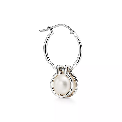 [Reverie Jewels]PEARL HOOP SILVER EARRINGS