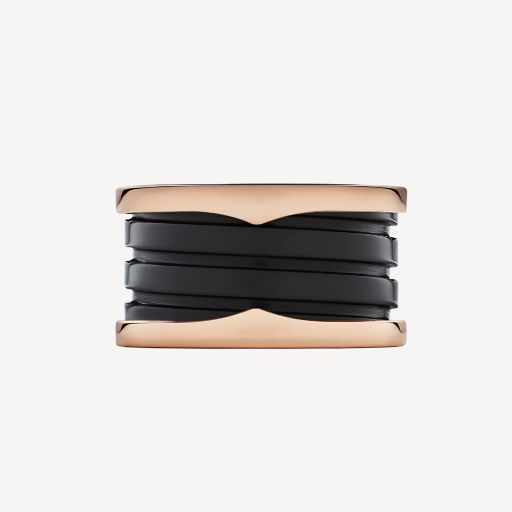 [⭐Reverie Jewels]ZERO 1 FOUR-BAND LOOPS AND BLACK CERAMIC SPIRAL PINK GOLD RING