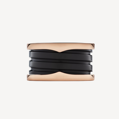 [⭐Reverie Jewels]ZERO 1 FOUR-BAND LOOPS AND BLACK CERAMIC SPIRAL PINK GOLD RING