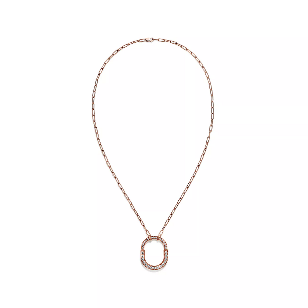 [Reverie Jewels]LOCK NECKLACE MEDIUM PENDANT PINK GOLD PAVED DIAMONDS