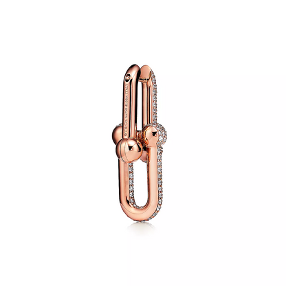 [Reverie Jewels]LARGE LINK EARRINGS PINK GOLD WITH PAVED DIAMONDS