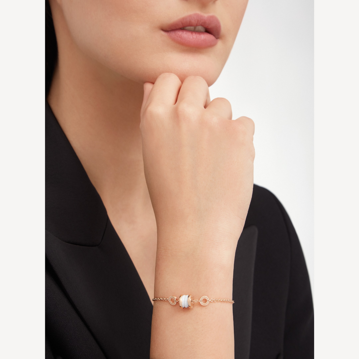 [⭐Reverie Jewels]ZERO 1 SOFT PINK GOLD AND WHITE CERAMIC BRACELET