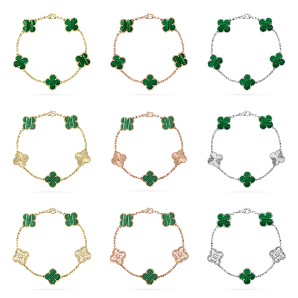 [⭐Reverie Jewels] CLOVER 5 MOTIF MALACHITE BRACELET COLLECTION