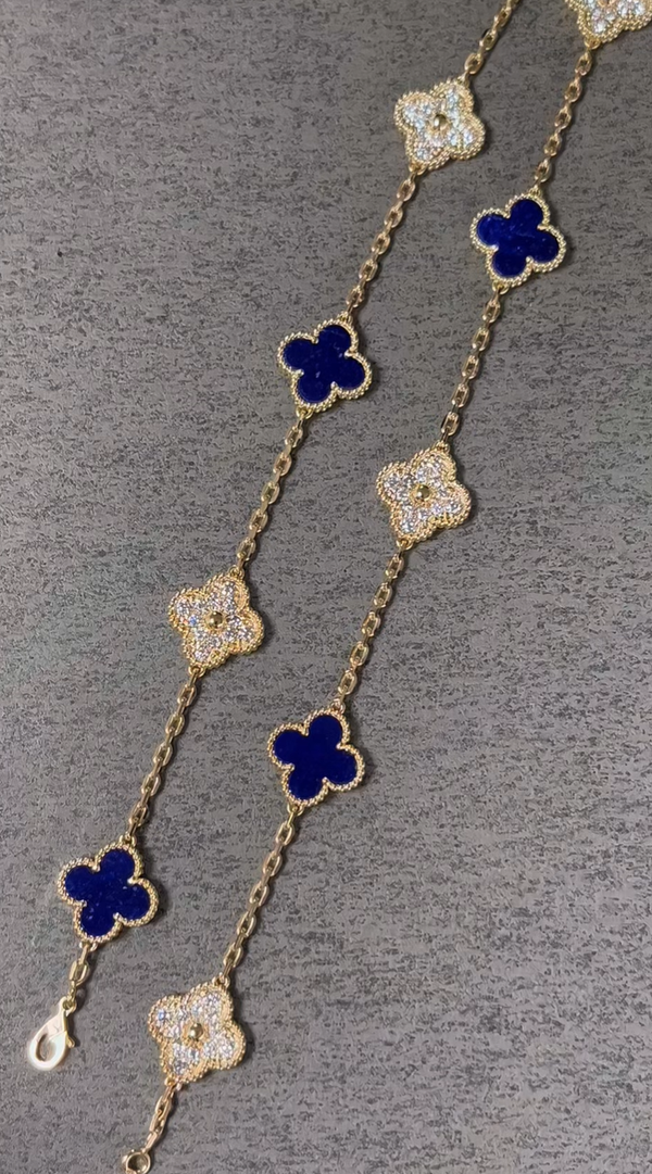 [⭐Reverie Jewels]CLOVER 10 MOTIFS DIAMONDS SET IN LAPIS LAZULI