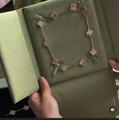 [⭐Reverie Jewels Jewellery] Pink Necklace with Ten Clover Designs