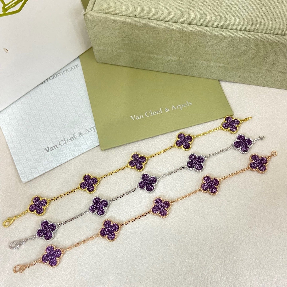[⭐Reverie Jewels]NEW PURPLE SAND-GOLD FOUR-LEAF CLOVER 5-FLOWER BRACELET
