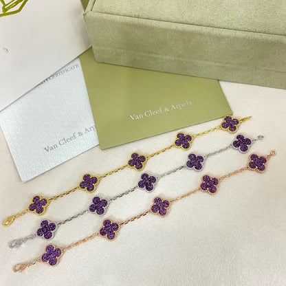 [⭐Reverie Jewels]NEW PURPLE SAND-GOLD FOUR-LEAF CLOVER 5-FLOWER BRACELET