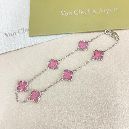 [⭐Reverie Jewels]2026 NEW CLOVER 6 MOTIF BUBBLE PINK ENAMEL BRACELET