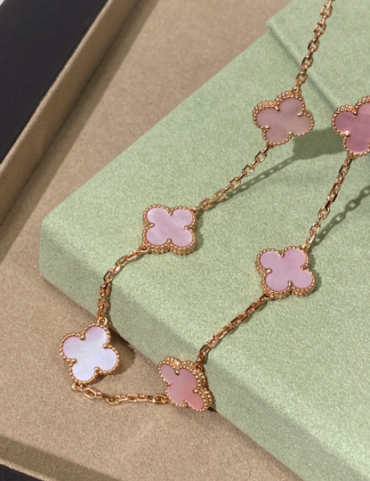 [⭐Reverie Jewels Jewellery] Pink Necklace with Ten Clover Designs