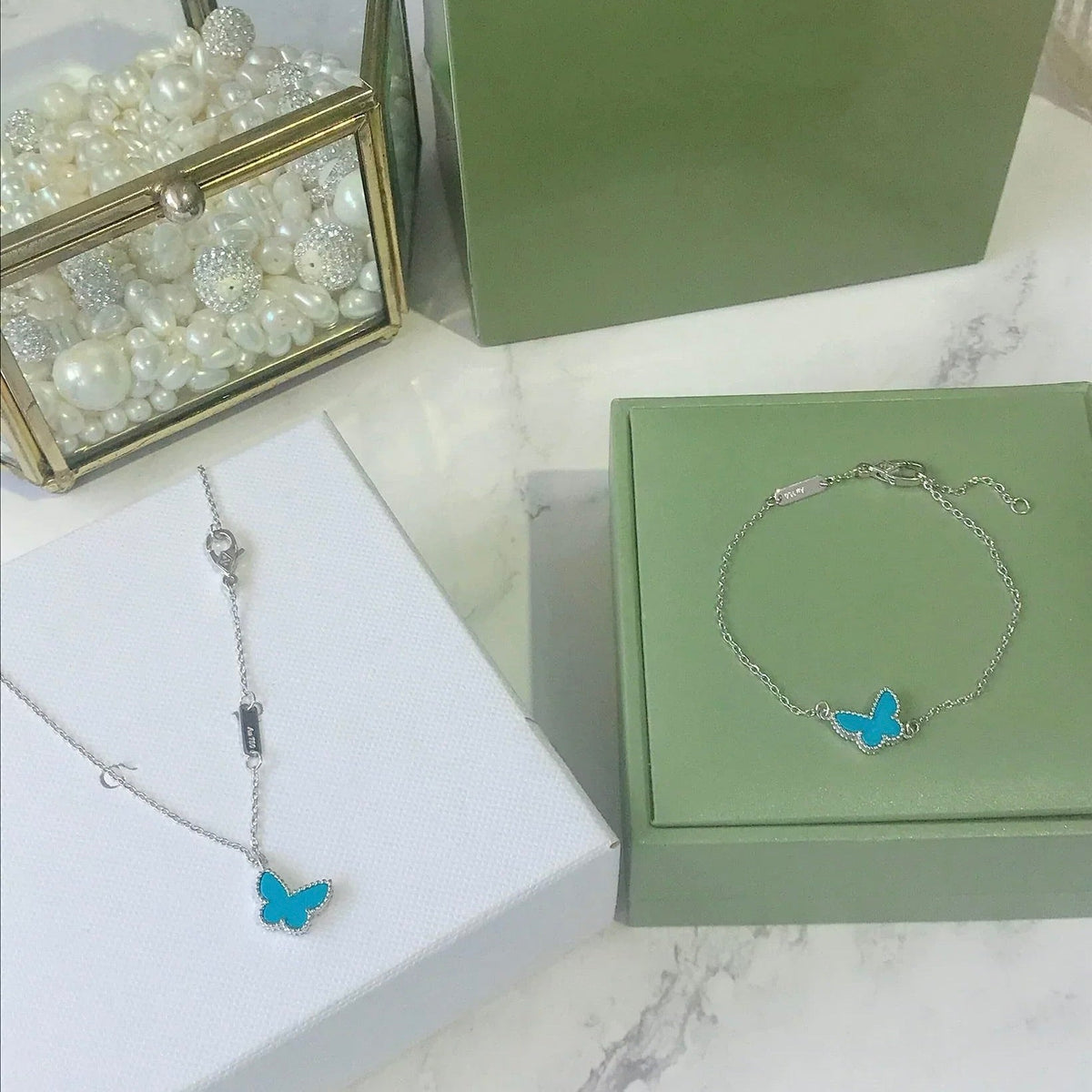 [⭐Reverie Jewels]BUTTERFLY TURQUOISE BUTTERFLY BRACELET SILVER