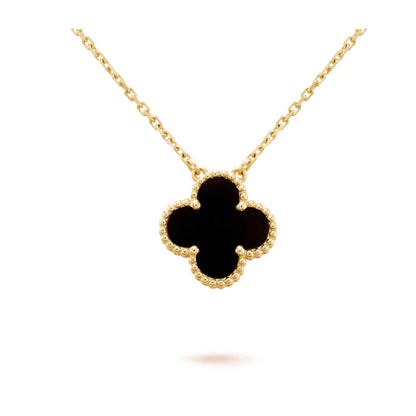 [⭐Reverie Jewels]CLOVER 15MM BLACK ONYX SINGLE FLOWER NECKLACE