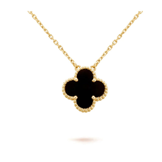 [⭐Reverie Jewels]CLOVER 15MM BLACK ONYX SINGLE FLOWER NECKLACE