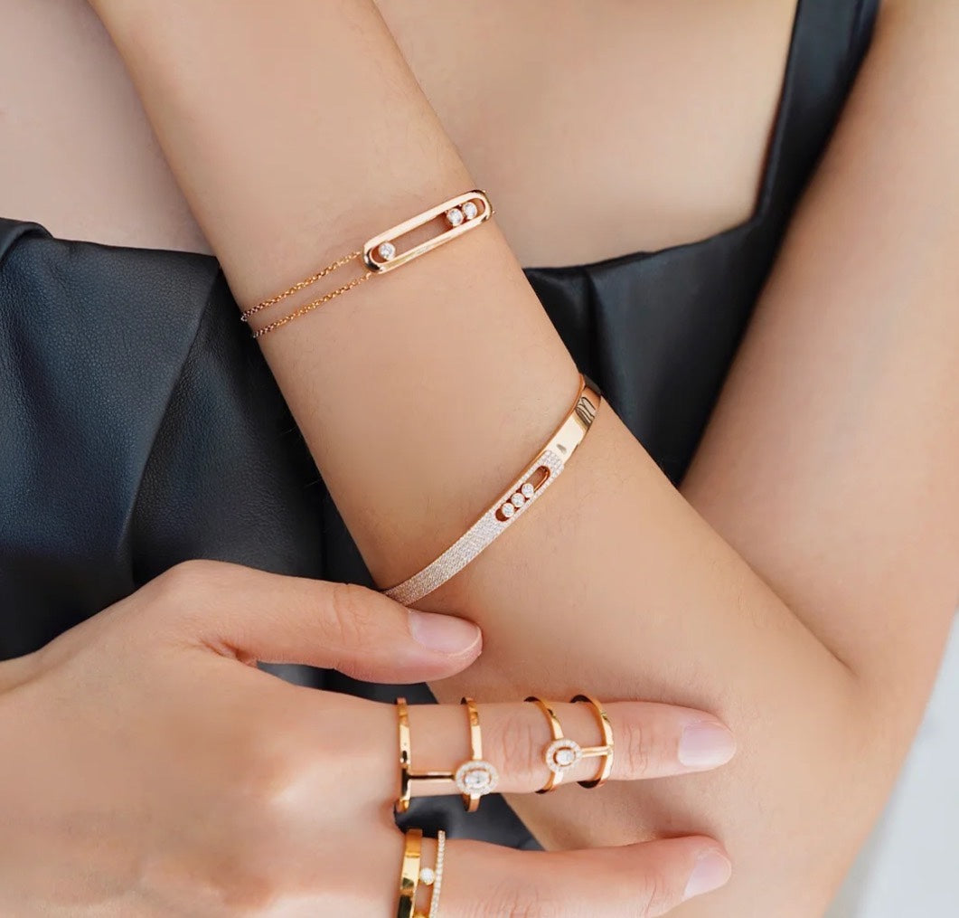 [⭐Reverie Jewels]Move Noa Rose Gold Pavé Diamond Bangle Bracelet