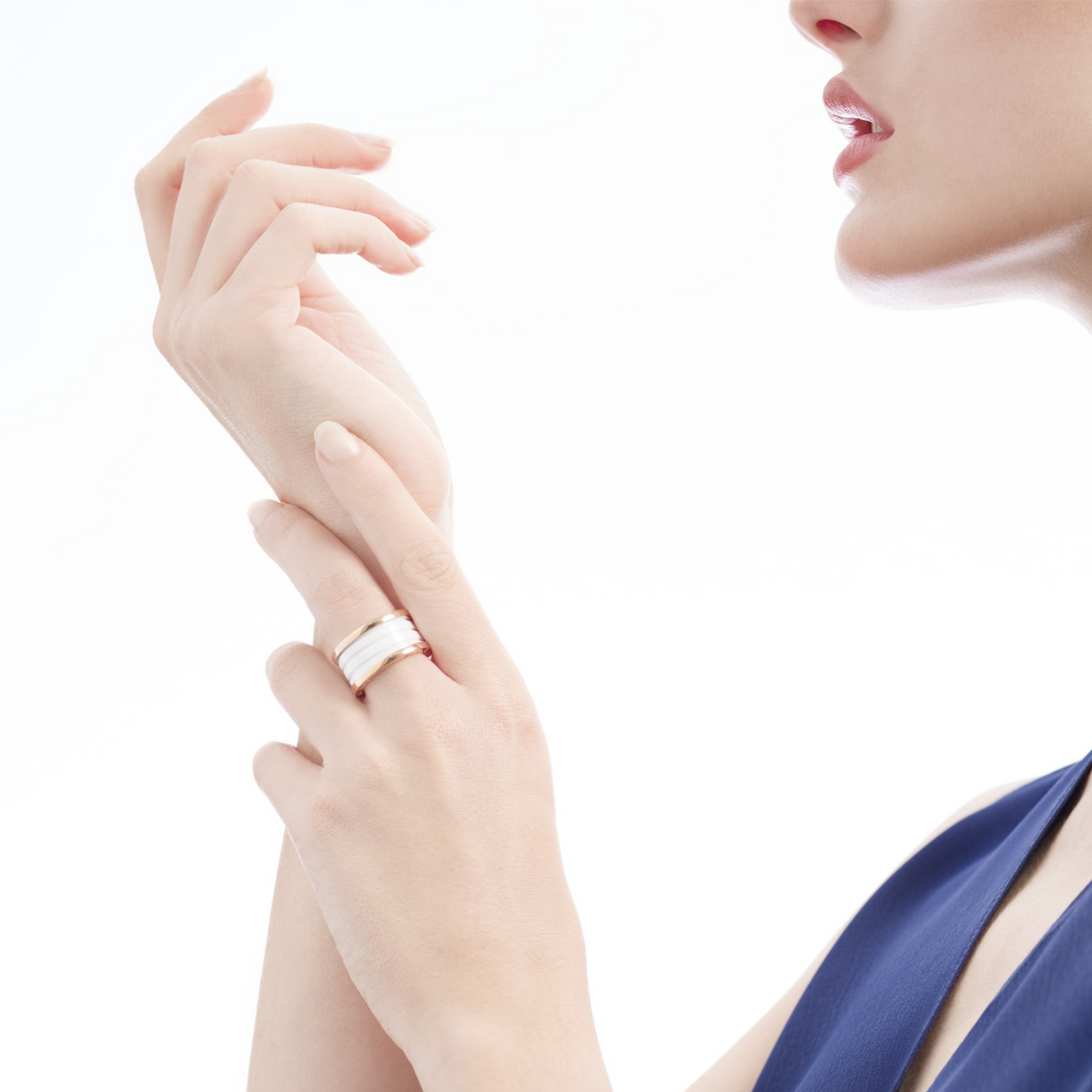 [⭐Reverie Jewels]ZERO 1 FOUR-BAND LOOPS AND WHITE CERAMIC SPIRAL PINK GOLD RING
