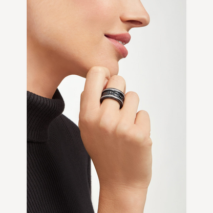 [⭐Reverie Jewels]ZERO 1 ROCK FOUR-BAND BLACK CERAMIC WITH STUDDED SPIRAL AND PAVED DIAMONDS RING