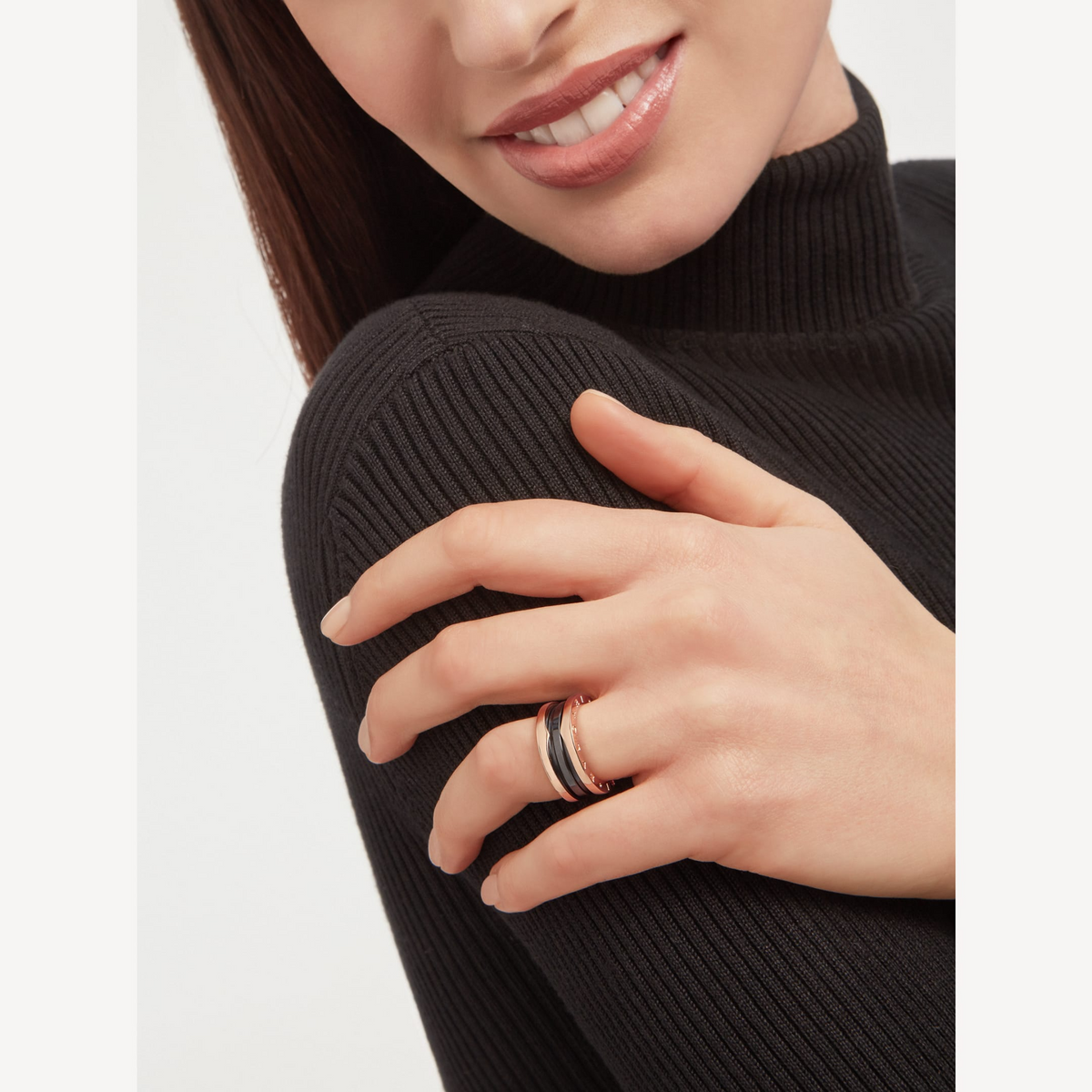 [⭐Reverie Jewels]ZERO 1 TWO-BAND LOOPS AND BLACK CERAMIC PINK GOLD RING