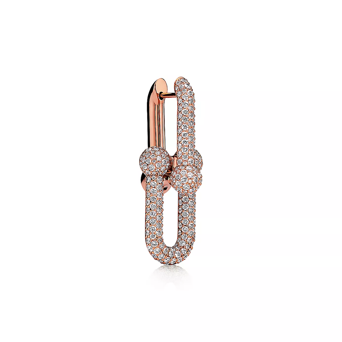[Reverie Jewels]LARGE LINK EARRINGS PINK GOLD WITH PAVED DIAMONDS