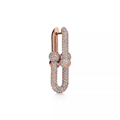 [Reverie Jewels]LARGE LINK EARRINGS PINK GOLD WITH PAVED DIAMONDS