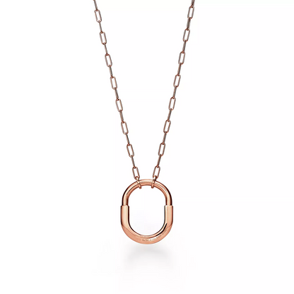 [Reverie Jewels]LOCK NECKLACE MEDIUM PENDANT PINK GOLD PAVED DIAMONDS
