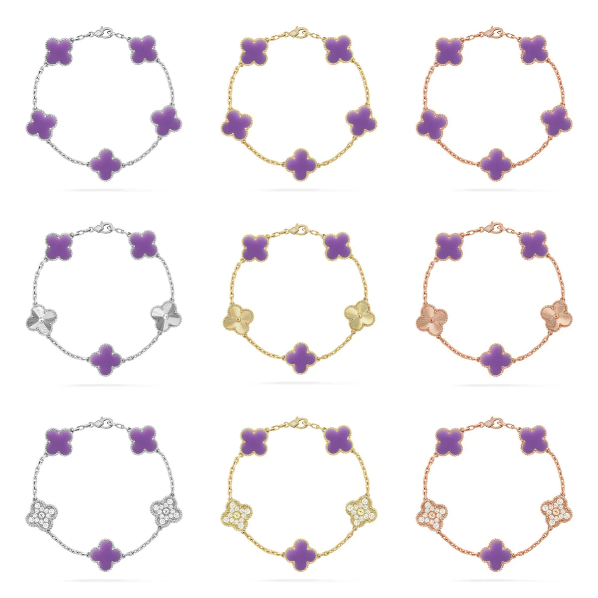 [⭐Reverie Jewels]CLOVER 5 MOTIF LIGHT PURPLE BRACELET COLLECTION