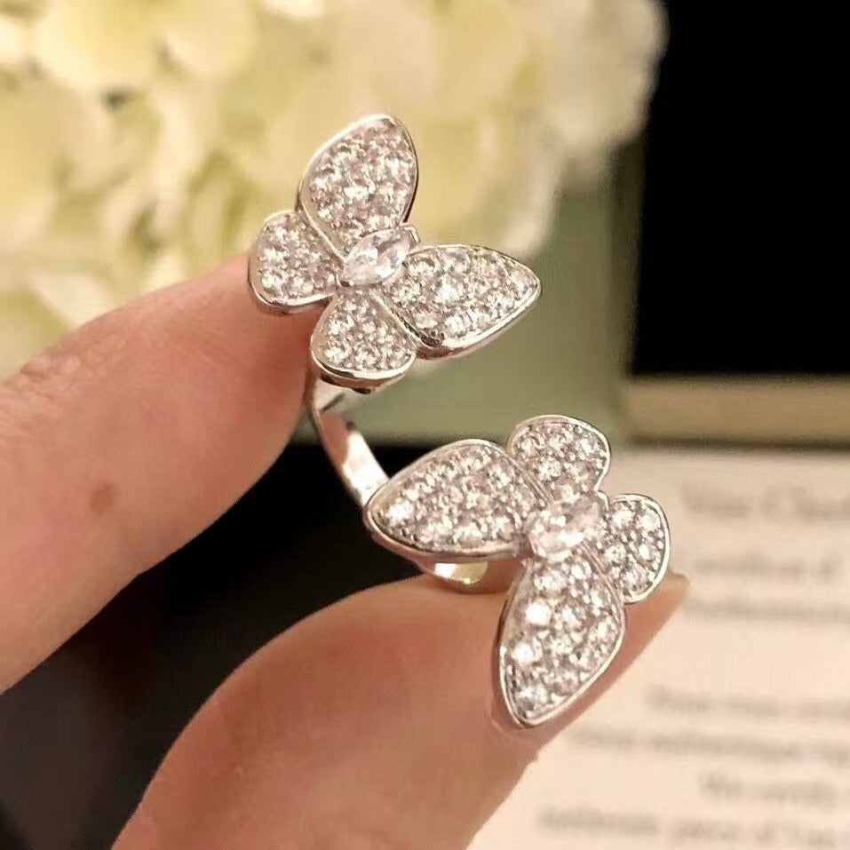 [⭐Reverie Jewels]TWIN SILVER BUTTERFLY DIAMOND RING