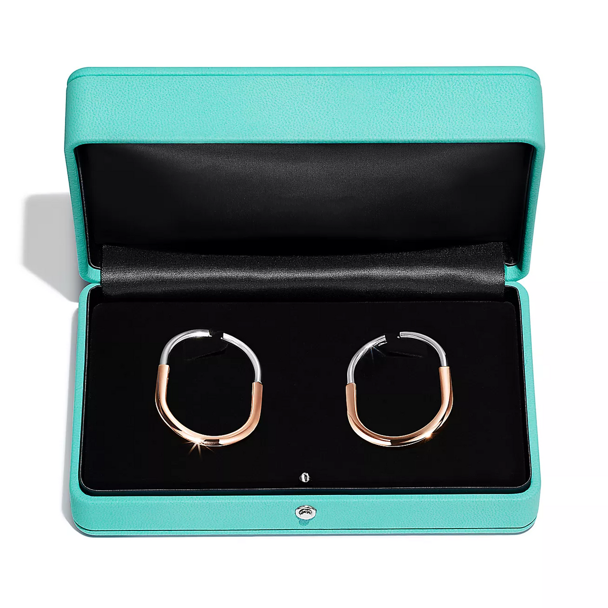 [Reverie Jewels]LOCK EARRINGS ROSE AND WHITE GOLD DIAMONDS EXTRA LARGE