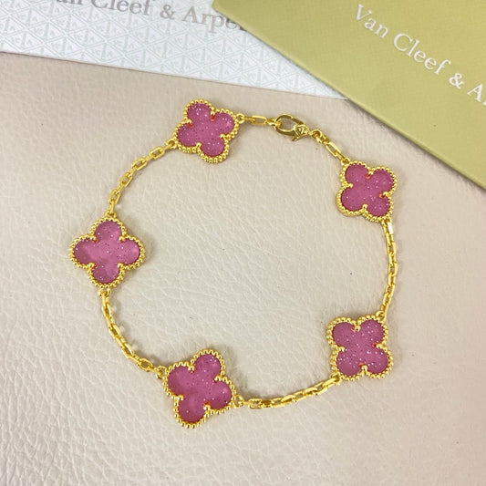 [⭐Reverie Jewels]NEW BUBBLE PINK ENAMEL 5-FLOWER BRACELET
