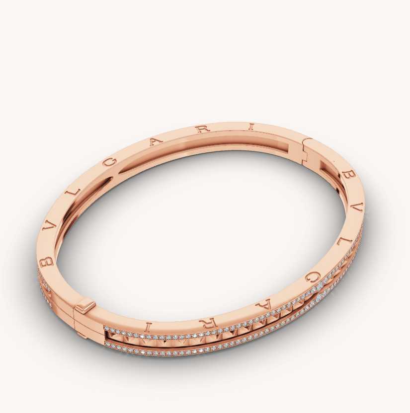 [⭐Reverie Jewels]ZERO 1 SPIRAL AND PAVED DIAMOND PINK GOLD BRACELET