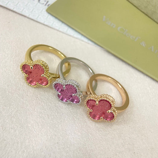 [⭐Reverie Jewels]NEW ROSE QUARTZ FOUR-LEAF CLOVER RING
