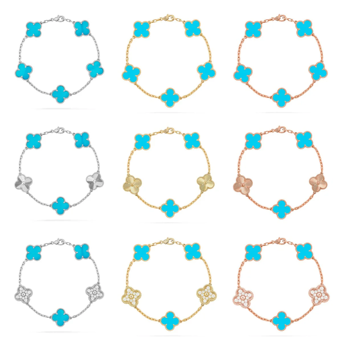 [⭐Reverie Jewels] CLOVER 5 MOTIF TURQUOISE BRACELET COLLECTION
