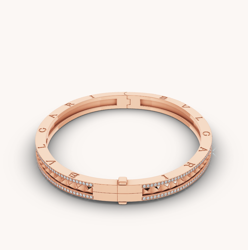 [⭐Reverie Jewels]ZERO 1 SPIRAL AND PAVED DIAMOND PINK GOLD BRACELET