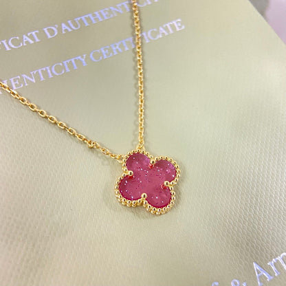 [⭐Reverie Jewels]15MM BUBBLE PINK ENAMEL SINGLE-FLOWER FOUR-LEAF CLOVER NECKLACE