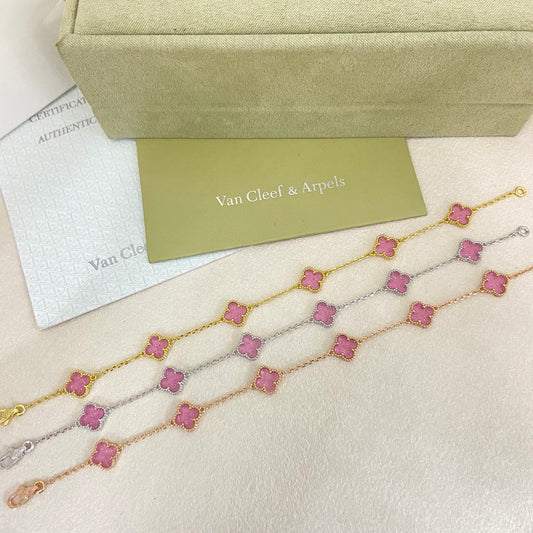 [⭐Reverie Jewels]2026 NEW CLOVER 6 MOTIF BUBBLE PINK ENAMEL BRACELET