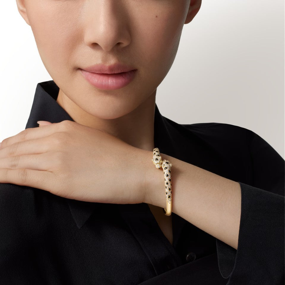 [⭐Reverie Jewels]PANTHERE DOUBLE HEADED HALF DIAMOND OPEN BRACELET