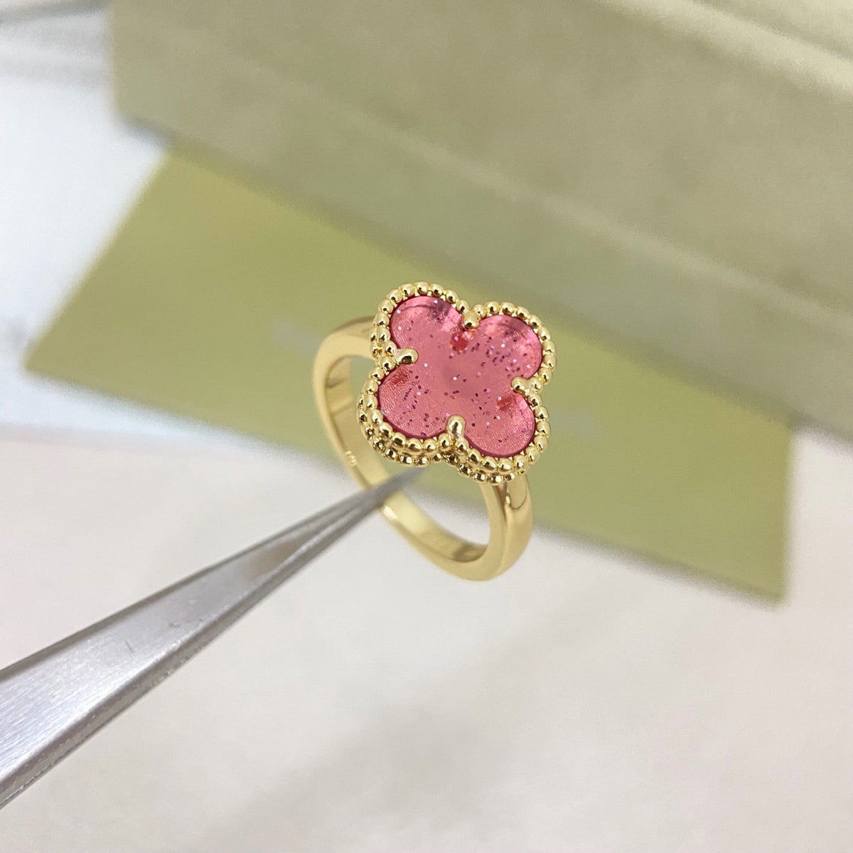 [⭐Reverie Jewels]NEW ROSE QUARTZ FOUR-LEAF CLOVER RING