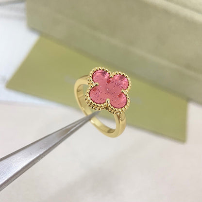[⭐Reverie Jewels]NEW ROSE QUARTZ FOUR-LEAF CLOVER RING