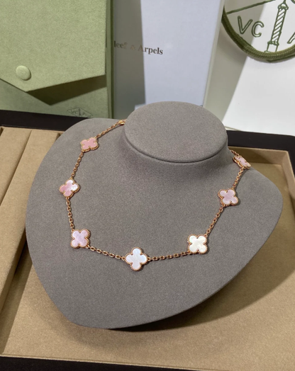 [⭐Reverie Jewels Jewellery] Pink Necklace with Ten Clover Designs