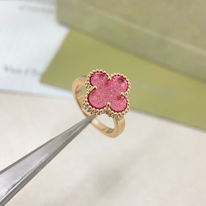 [⭐Reverie Jewels]NEW ROSE QUARTZ FOUR-LEAF CLOVER RING