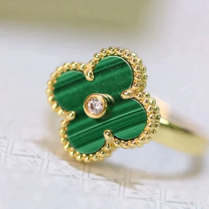 [⭐Reverie Jewels]CLOVER MALACHITE RING GOLD DIAMOND