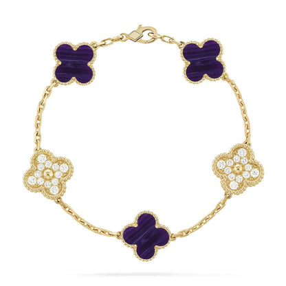 [⭐Reverie Jewels]CLOVER 5 MOTIF PURPLE STRIPES BRACELET COLLECTION