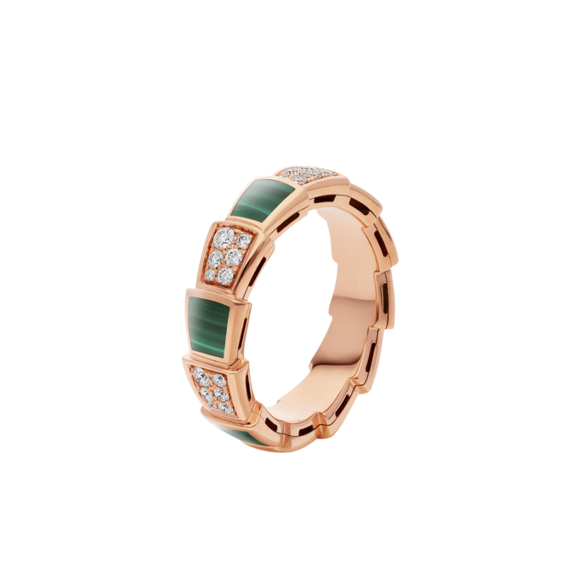 [⭐Reverie Jewels]SERPENTI RING PINK GOLD MALACHITE DIAMOND PAVED 4MM