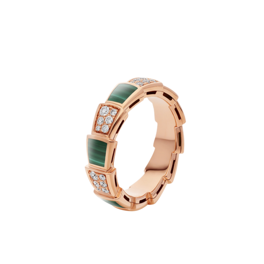 [⭐Reverie Jewels]SERPENTI RING PINK GOLD MALACHITE DIAMOND PAVED 4MM