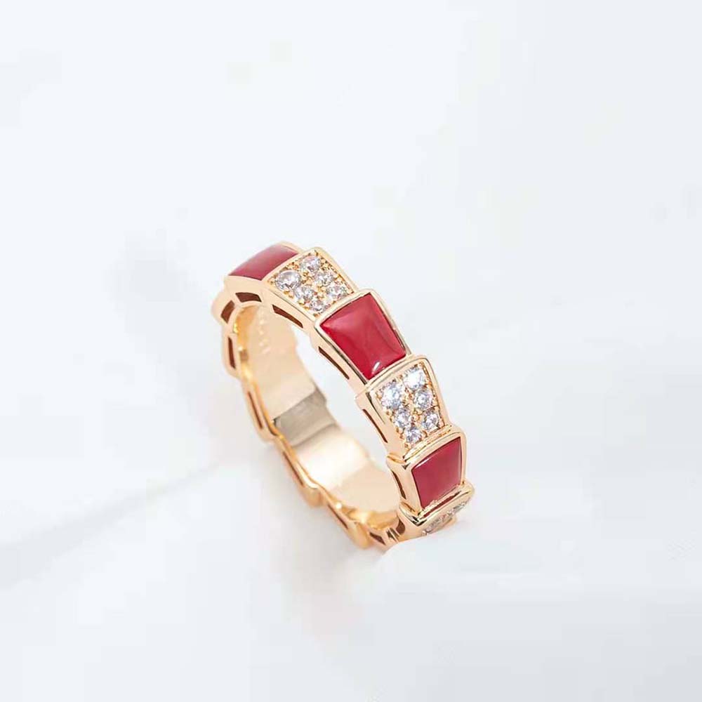[⭐Reverie Jewels]SERPENTI RING PINK GOLD CARNELIAN DIAMOND PAVED 4MM
