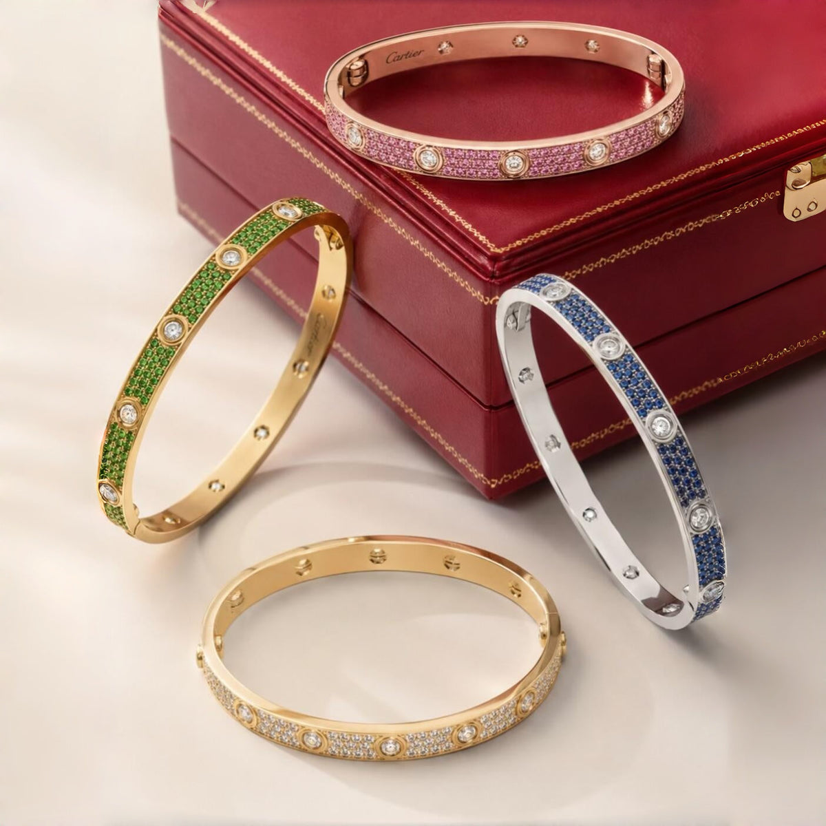 [⭐Reverie Jewels]2026 PAVE GEMSTONE LOVE BRACELET 6.1MM 10 DIAMONDS
