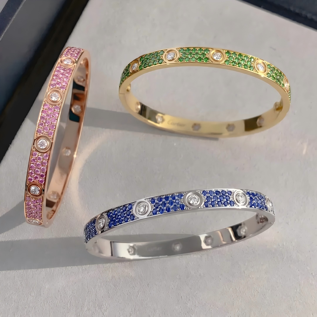 [⭐Reverie Jewels]2026 PAVE GEMSTONE LOVE BRACELET 6.1MM 10 DIAMONDS