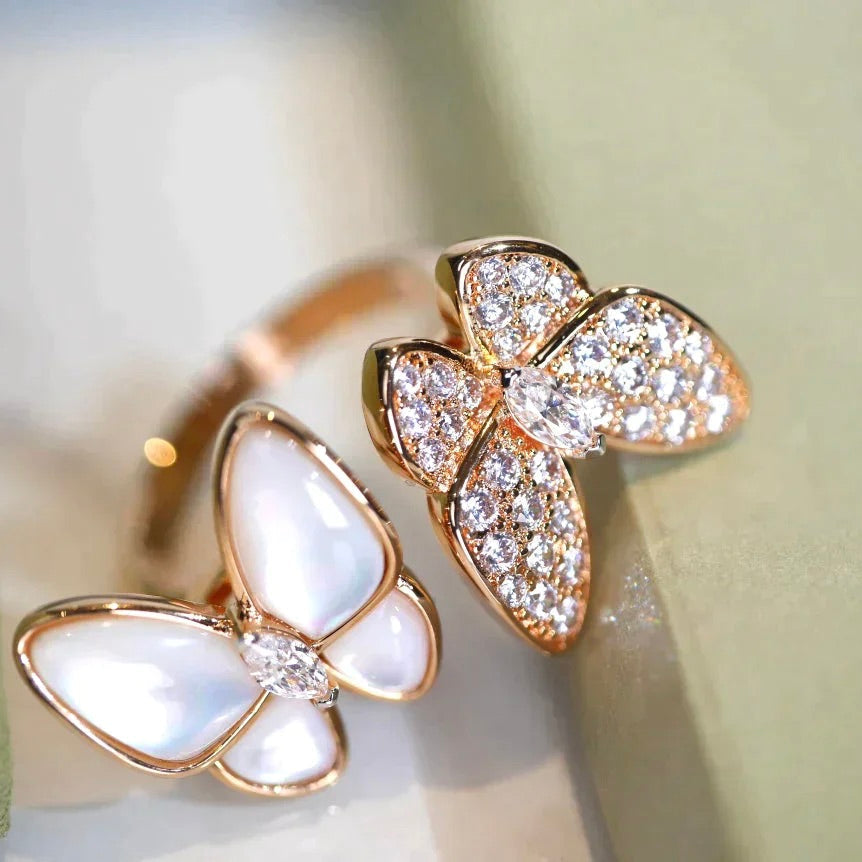 [⭐Reverie Jewels]TWIN BUTTERFLY DIAMOND MOP RING